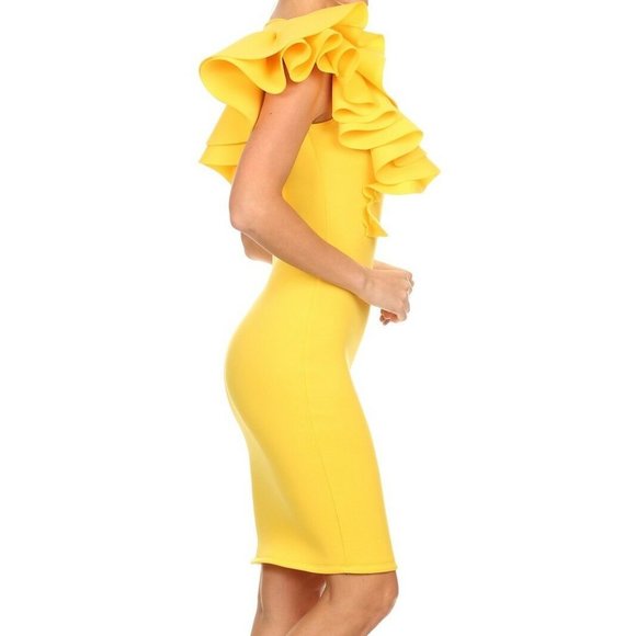 LA Fatima Woman Yellow Sleeveless Midi Party Dress - Picture 2 of 5